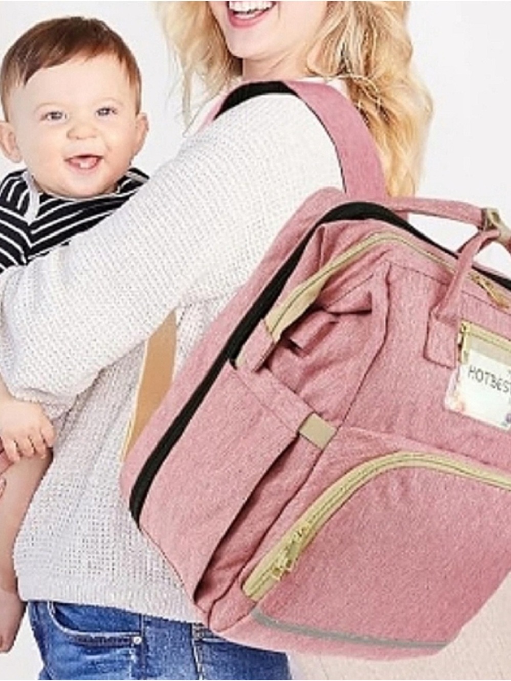 Pink Kids Diaper Backpack - Stylish Multi-Pocket Baby Bag
